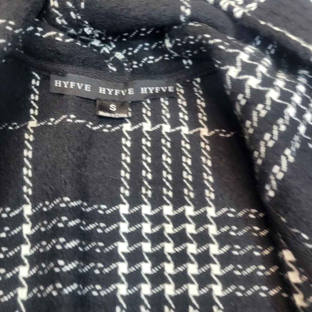 HYFVE Hooded Poncho Black & White with Fringe